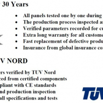 <span>EUFREE solar panels with Extended Warranty 30 Years and Guarantee from TUV NORD</span>